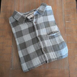 Zara Boys Size 13-14 Green Buffalo Check Cotton Button Front Long Sleeve Flannel